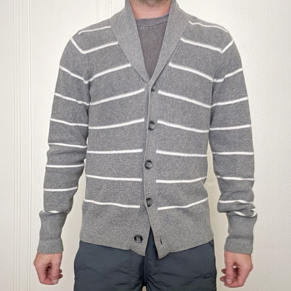 Club Monaco Men’s Ribbed Striped Shawl Cardigan Sweater Medium Cotton Cashmere - Picture 1 of 9